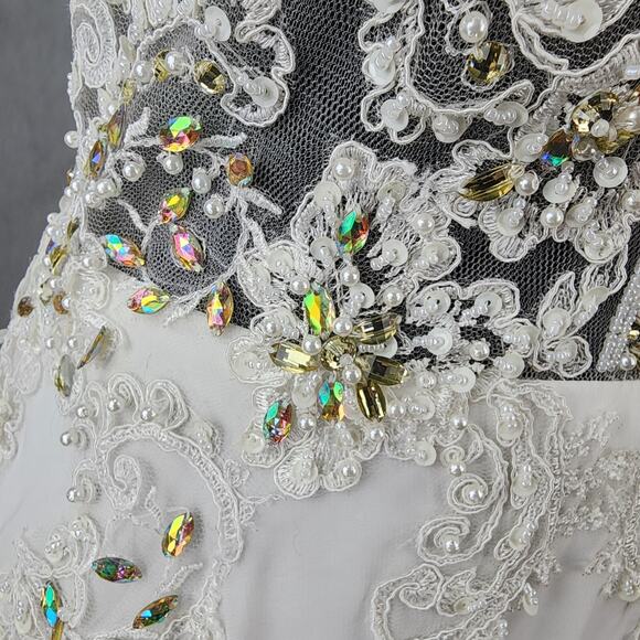 Bicici Coty Formal Dress Women Small White Beaded Prom Gown Evening Crafty Flaws - Picture 15 of 16